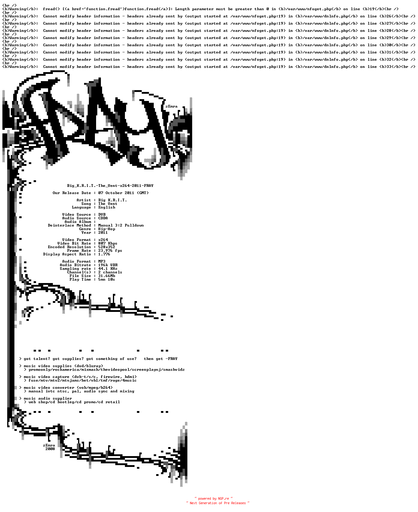 NFO for the release Big_K.R.I.T.-The_Vent-x264-2011-FRAY by FRAY
