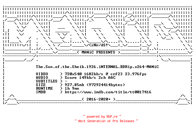 NFO for the release The.Son.of.the.Sheik.1926.iNTERNAL.BDRip.x264-MANiC by MANiC