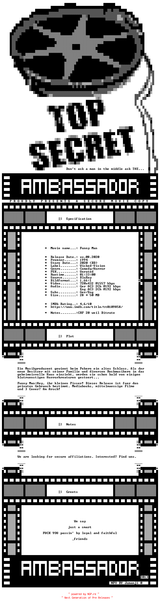 NFO for the release Funny.Man.GERMAN.DL.1994.BDRIP.X264-AMBASSADOR by AMBASSADOR