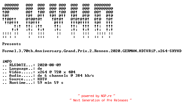 NFO for the release Formel.3.70th.Anniversary.Grand.Prix.2.Rennen.2020.GERMAN.HDTVRiP.x264-SKYHD by SKYHD