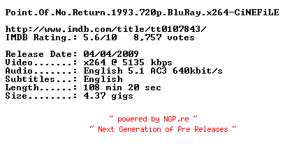 NFO for the release Point.Of.No.Return.1993.720p.BluRay.x264-CiNEFiLE by CiNEFiLE