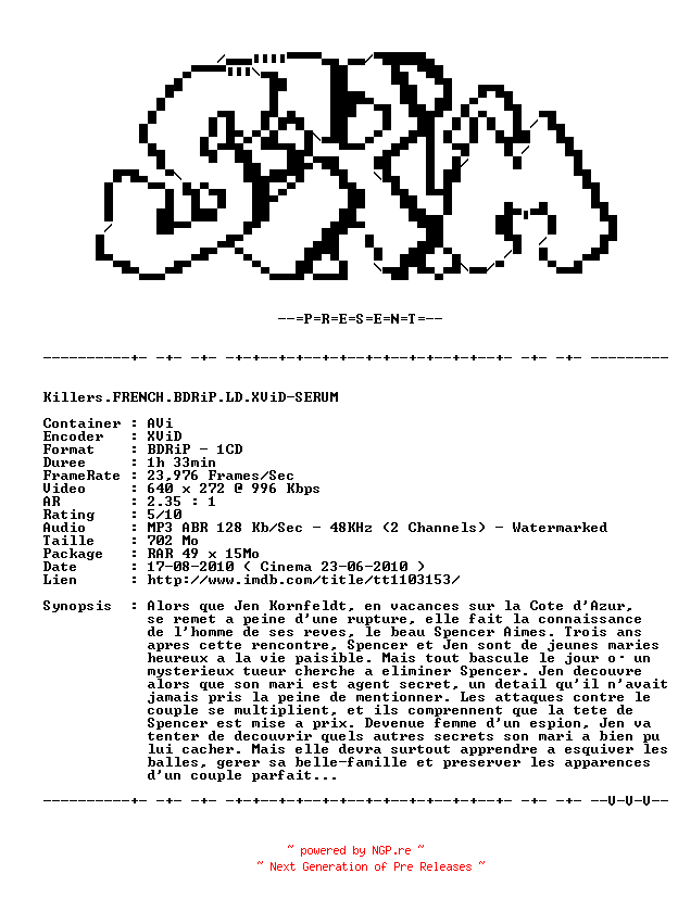 NFO for the release Killers.FRENCH.BDRiP.LD.XViD-SERUM by SERUM