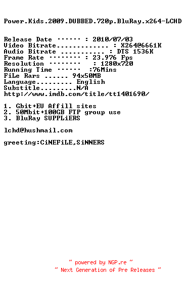 NFO for the release Power.Kids.2009.DUBBED.720p.BluRay.x264-LCHD by LCHD