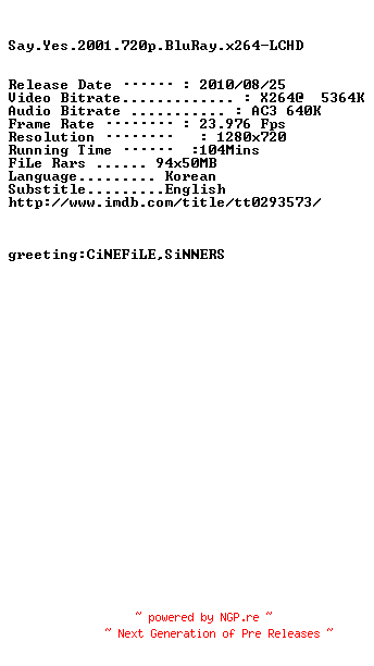 NFO for the release Say.Yes.2001.720p.BluRay.x264-LCHD by LCHD