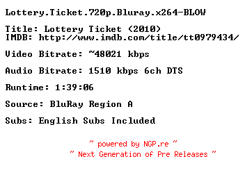 NFO for the release Lottery.Ticket.720p.Bluray.x264-BLOW by BLOW