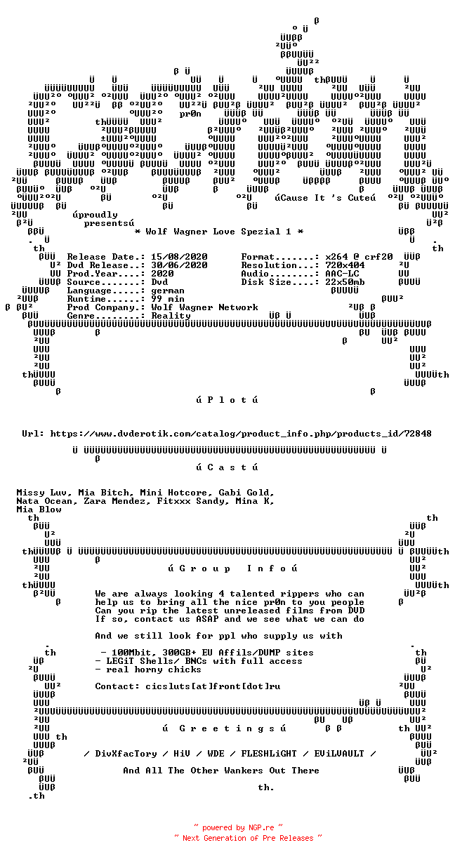 NFO for the release Wolf.Wagner.Love.Special.1.German.XXX.DVDRip.x264-CiCXXX by CiCXXX