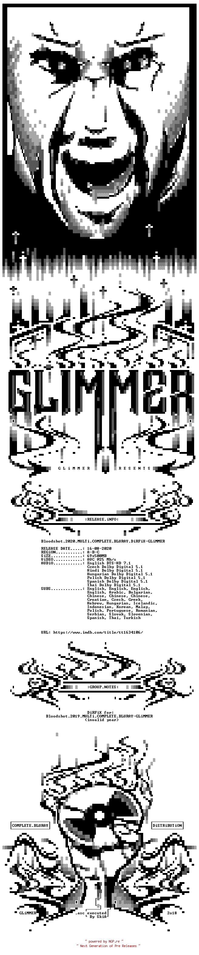 NFO for the release Bloodshot.2020.MULTi.COMPLETE.BLURAY.DiRFiX-GLiMMER by GLiMMER