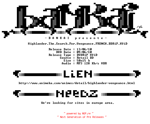 NFO for the release Highlander.The.Search.For.Vengeance.FRENCH.BDRiP.XViD-BANKAi by BANKAi
