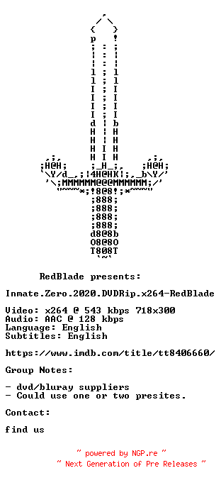 NFO for the release Inmate.Zero.2020.DVDRip.x264-RedBlade by RedBlade
