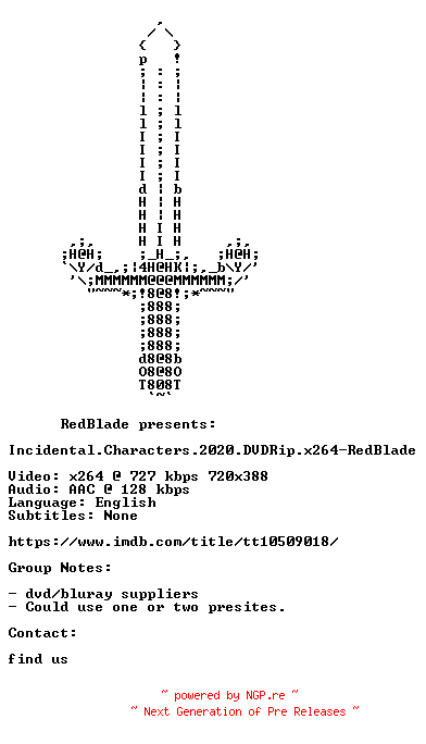 NFO for the release Incidental.Characters.2020.DVDRip.x264-RedBlade by RedBlade