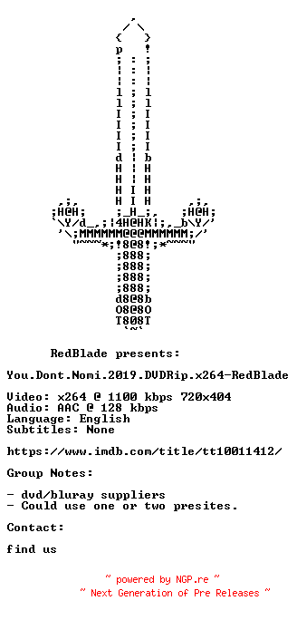 NFO for the release You.Dont.Nomi.2019.DVDRip.x264-RedBlade by RedBlade