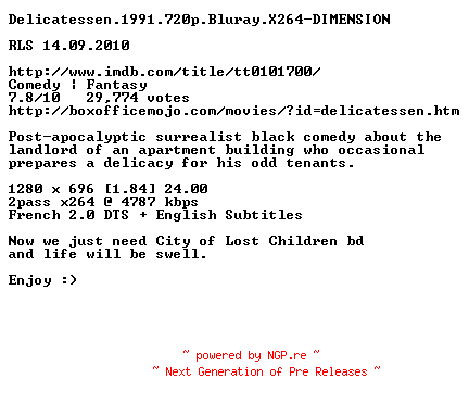 NFO for the release Delicatessen.1991.720p.Bluray.X264-DIMENSION by DIMENSION