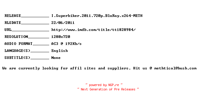 NFO for the release I.Superbiker.2011.720p.BluRay.x264-METH by METH