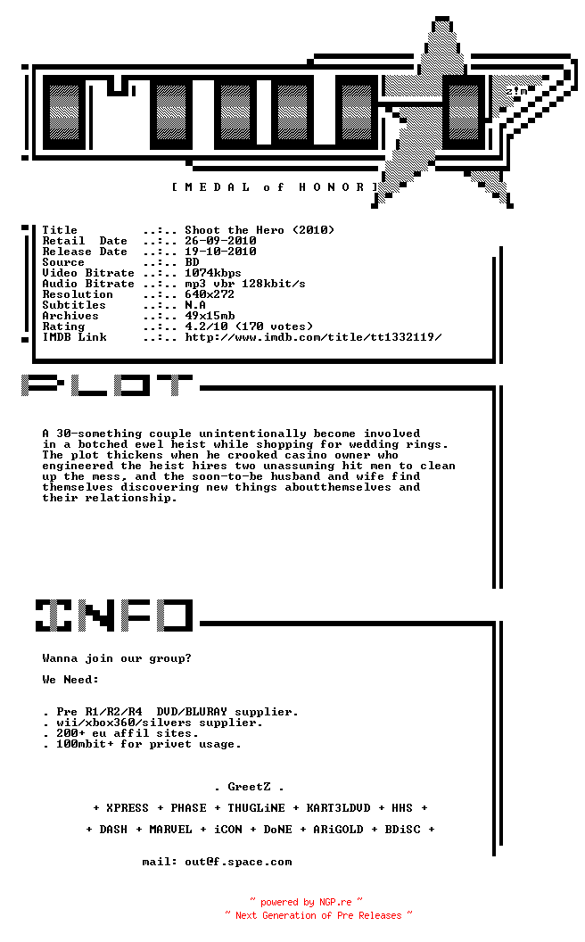 NFO for the release Shoot.The.Hero.2010.BDRip.XviD-MoH by MoH