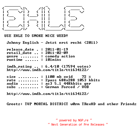 NFO for the release Johnny.English.Jetzt.erst.recht.German.AC3.BDRip.XviD-EHLE by EHLE
