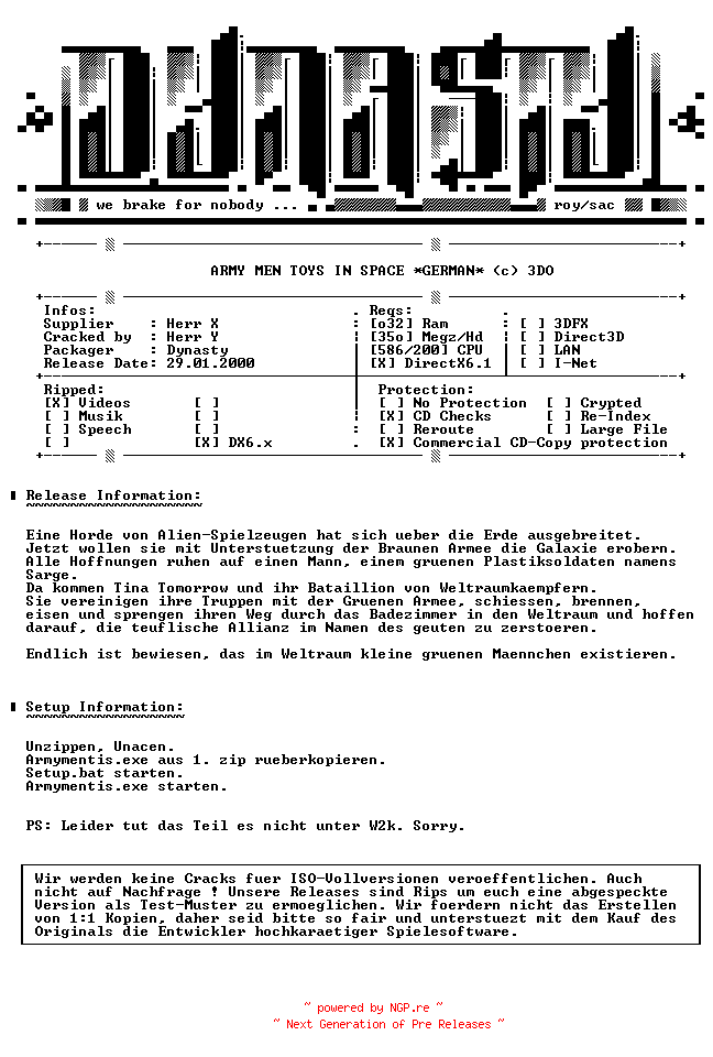 NFO for the release Army_Men_Toys_in_Space_GERMAN-DYNASTY by DYNASTY