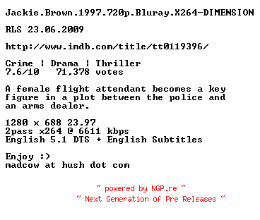 NFO for the release Jackie.Brown.1997.720p.Bluray.X264-DIMENSION by DIMENSION