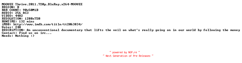 NFO for the release Thrive.2011.720p.BluRay.x264-MOOVEE by MOOVEE