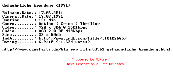 NFO for the release Gefaehrliche.Brandung.German.1991.AC3.BDRip.XviD.INTERNAL-ARC by ARC