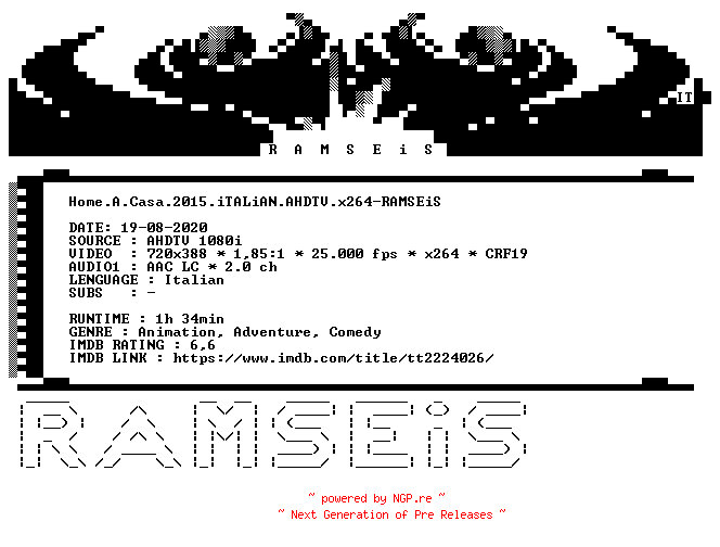 NFO for the release Home.A.Casa.2015.iTALiAN.AHDTV.x264-RAMSEiS by RAMSEiS