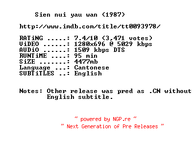 NFO for the release A.Chinese.Ghost.Story.1987.720p.BluRay.x264-MELiTE by MELiTE