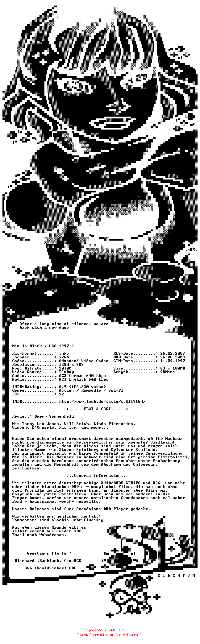 NFO for the release Men.in.Black.1997.German.DL.720p.BluRay.x264-SiECHTUM by SiECHTUM