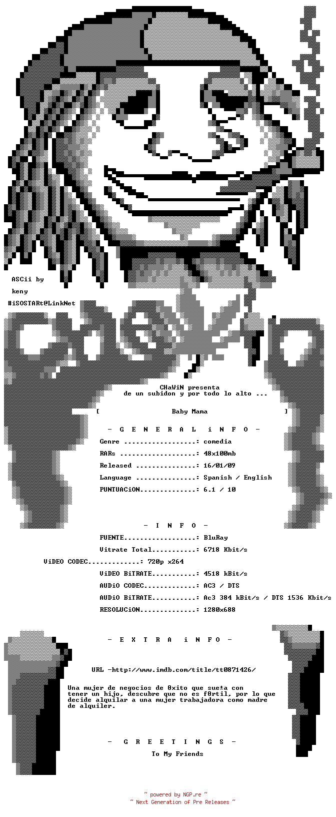 NFO for the release Baby.Mama.2008.720p.Dual.BluRay.x264-CHaWiN by CHaWiN