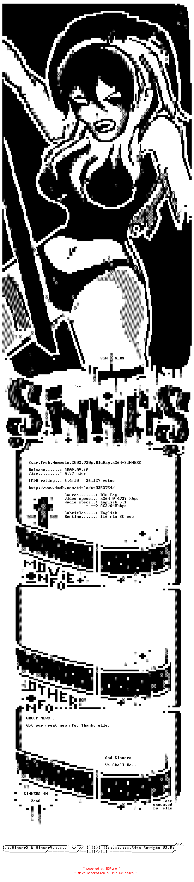 NFO for the release Star.Trek.Nemesis.2002.720p.BluRay.x264-SiNNERS by SiNNERS