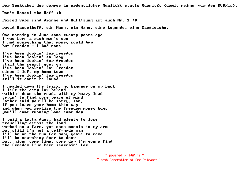 NFO for the release Avatar.Aufbruch.nach.Pandora.German.AC3.BDRip.XviD-DONTHASSELTHEHOFF by DONTHASSELTHEHOFF