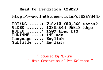 NFO for the release Road.to.Perdition.2002.720p.Bluray.x264-MELiTE by MELiTE