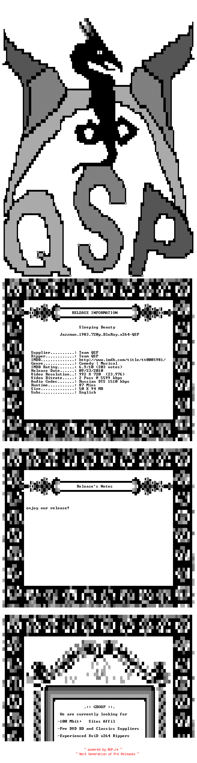 NFO for the release Jazzman.1983.720p.BluRay.x264-QSP by QSP