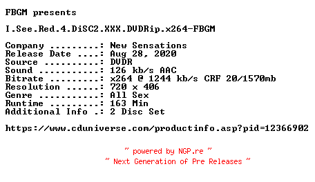 NFO for the release I.See.Red.4.DiSC2.XXX.DVDRip.x264-FBGM by FBGM