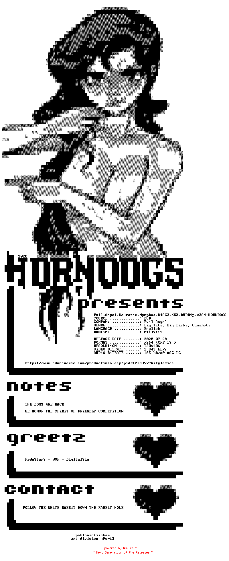 NFO for the release Evil.Angel.Neurotic.Nymphos.DiSC2.XXX.DVDRip.x264-HORNDOGS by HORNDOGS
