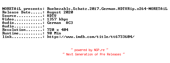 NFO for the release Ruebezahls.Schatz.2017.German.HDTVRip.x264-NORETAiL by NORETAiL
