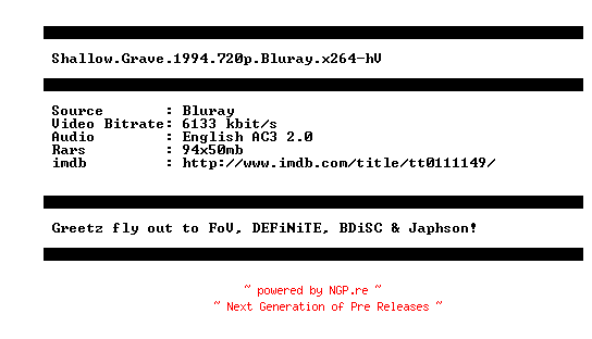NFO for the release Shallow.Grave.1994.720p.Bluray.x264-hV by hV