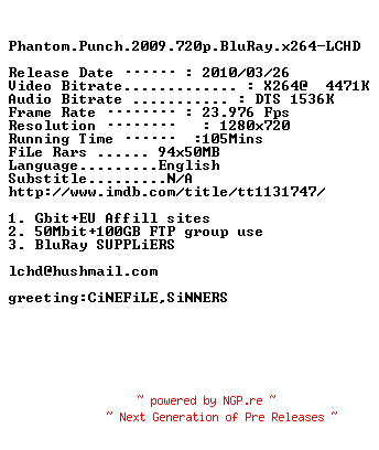 NFO for the release Phantom.Punch.2009.720p.BluRay.x264-LCHD by LCHD