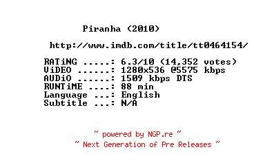 NFO for the release Piranha.2010.720p.BluRay.x264-METiS by METiS