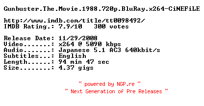 NFO for the release Gunbuster.The.Movie.1988.720p.BluRay.x264-CiNEFiLE by CiNEFiLE