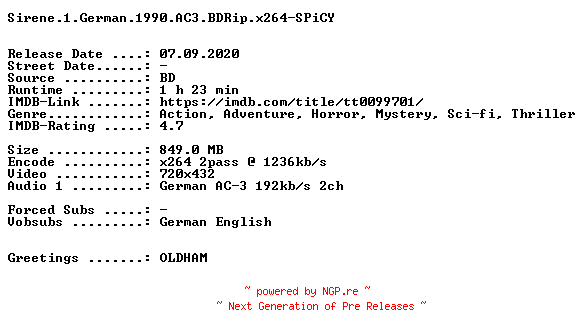 NFO for the release Sirene.1.German.1990.AC3.BDRip.x264-SPiCY by SPiCY