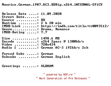 NFO for the release Maurice.German.1987.AC3.BDRip.x264.iNTERNAL-SPiCY by SPiCY