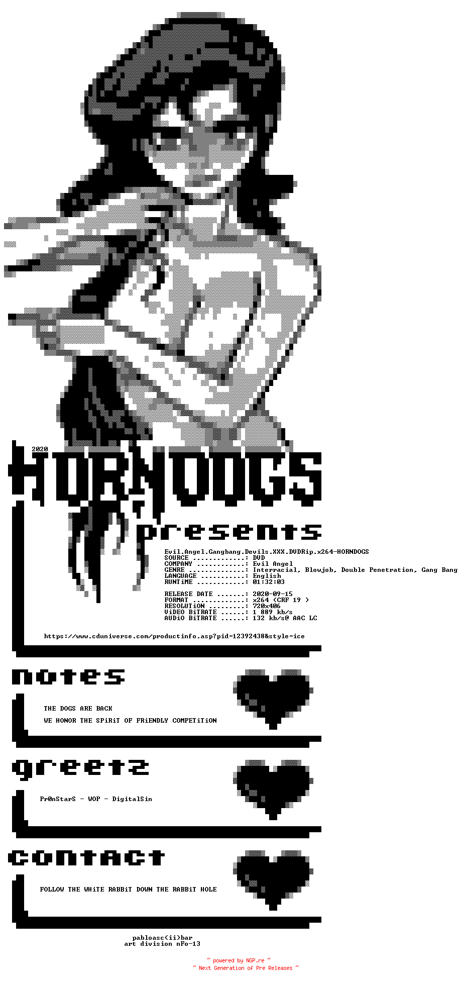 NFO for the release Evil.Angel.Gangbang.Devils.XXX.DVDRip.x264-HORNDOGS by HORNDOGS