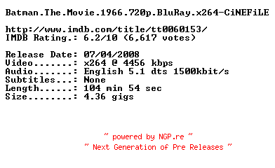 NFO for the release Batman.The.Movie.1966.720p.BluRay.x264-CiNEFiLE by CiNEFiLE