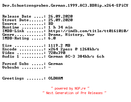 NFO for the release Der.Schuetzengraben.German.1999.AC3.BDRip.x264-SPiCY by SPiCY