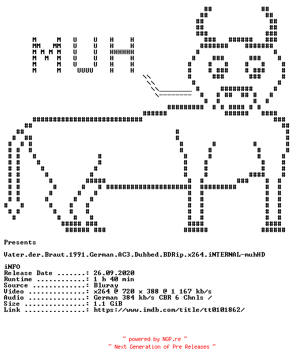 NFO for the release Vater.der.Braut.1991.German.AC3.Dubbed.BDRip.x264.iNTERNAL-muhHD by muhHD