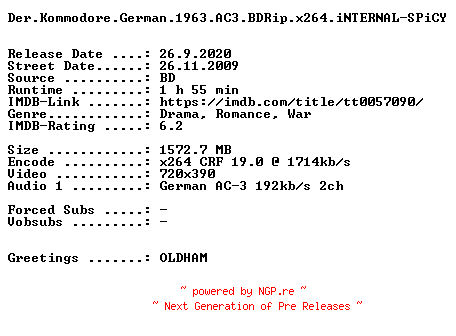 NFO for the release Der.Kommodore.German.1963.AC3.BDRip.x264.iNTERNAL-SPiCY by SPiCY