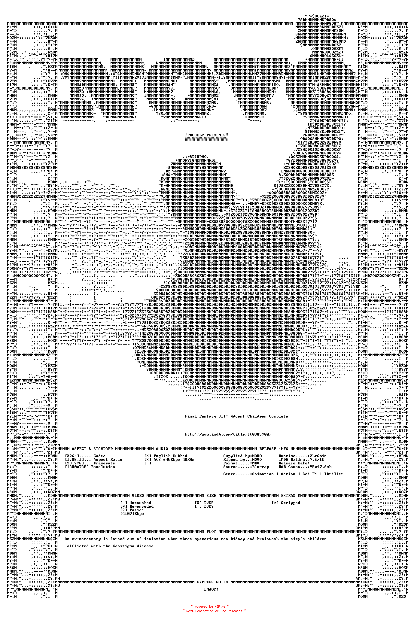 NFO for the release Final.Fantasy.VII.Advent.Children.Complete.ENGLISH.DUBBED.2005.720p.BluRay.x264-NOVO by NOVO