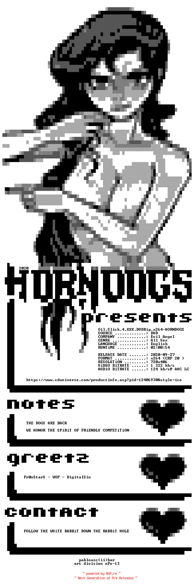 NFO for the release Oil.Slick.4.XXX.DVDRip.x264-HORNDOGS by HORNDOGS