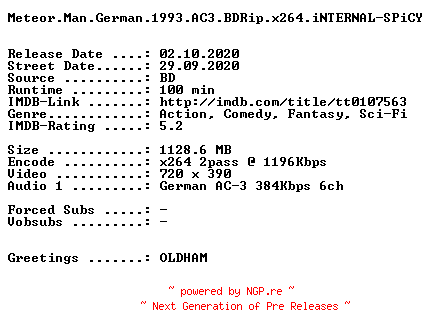 NFO for the release Meteor.Man.German.1993.AC3.BDRip.x264.iNTERNAL-SPiCY by SPiCY