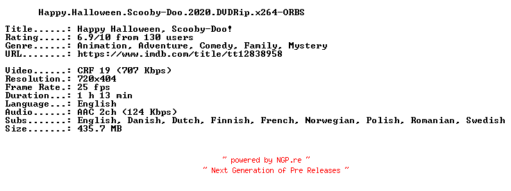 NFO for the release Happy.Halloween.Scooby-Doo.2020.DVDRip.x264-ORBS by ORBS