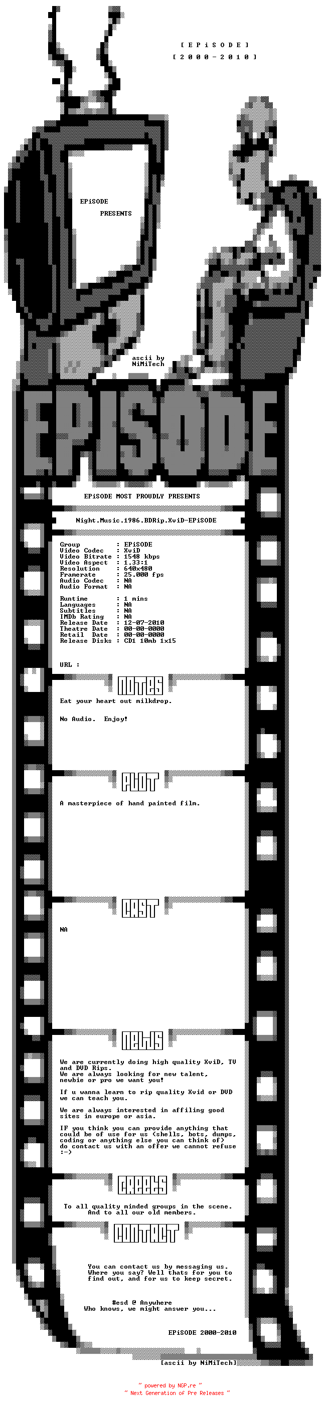NFO for the release Night.Music.1986.BDRip.XviD-EPiSODE by EPiSODE
